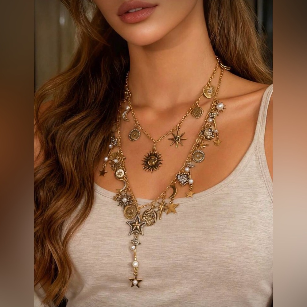 Celestial Multi-Charm Layered Necklace in  Gold - Picture 4 of 4